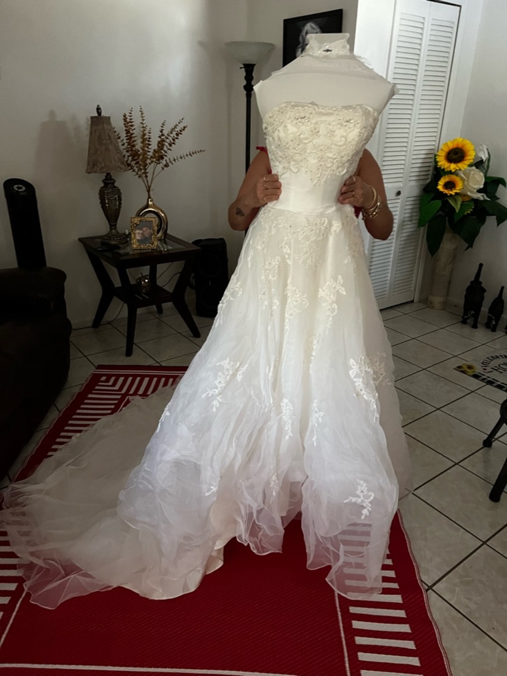 Strapless White Lace Appliqué Bridal Gown - Brand Unspecified